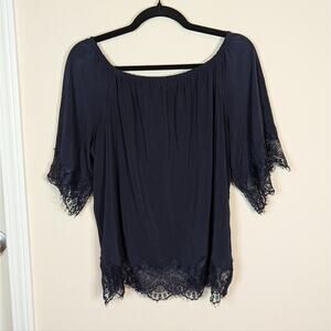 Banana Republic XL Blue Lace Trim Off Shoulder Blouse